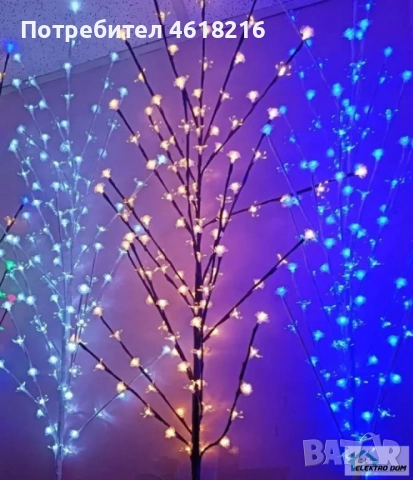 Коледно Бяло/синьо светещо дърво разноцветни LED /диодни/ лампички 150см, снимка 1