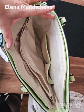 Кожена чанта за рамо с две дръжки външен джоб с капак регулируема презрамка и вътрешни отделения, снимка 6 - Чанти - 52485059