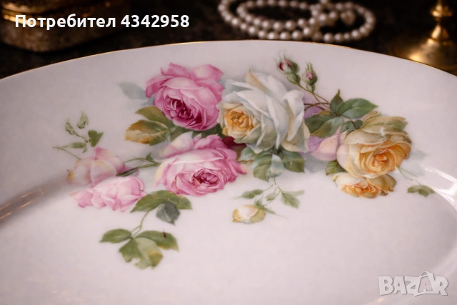 Винтидж порцеланово плато Koenigszelt Germany с рози.1930-1945 г., снимка 2 - Антикварни и старинни предмети - 53891476