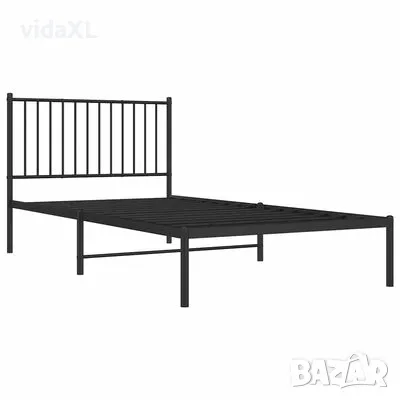 vidaXL Метална рамка за легло с горна табла, черна, 100x200 см(SKU:350859), снимка 3 - Спални и легла - 49516817