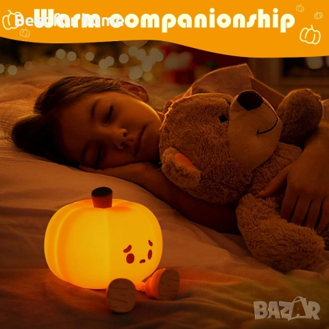 Сладка силиконова нощна лампа, тиква, снимка 4 - Настолни лампи - 51452361
