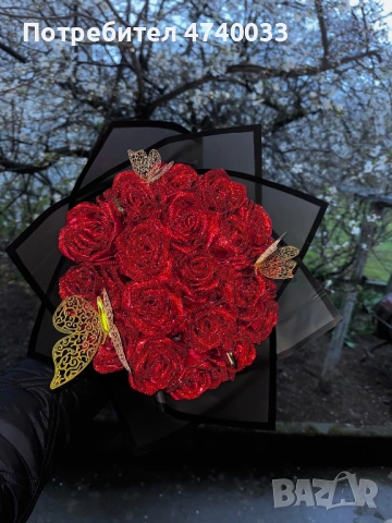 Сатенен букет с брокат , снимка 2 - Декорация за дома - 54053598