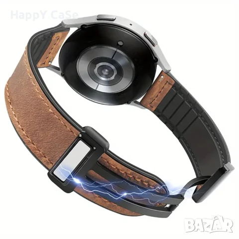 Кожена-силиконова каишка за Huawei Watch/Samsung/Garmin/Xiaomi/Apple/Amazfit, снимка 2 - Каишки за часовници - 51016524