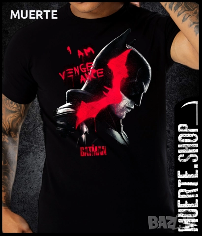 Черна тениска с щампа THE BATMAN 2022 VENGEANCE