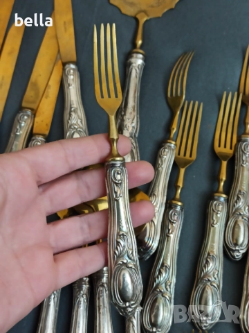 СТАР СРЕБЪРЕН КОМПЛЕКТ ПРИБОРИ С ПОЗЛАТА  -СОЛИНГЕН ,800 ПРОБА, снимка 15 - Антикварни и старинни предмети - 52791492