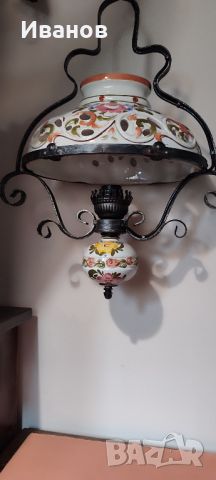 винтидж полилей ковано желязо и керамика, снимка 5 - Лампи за таван - 45749842