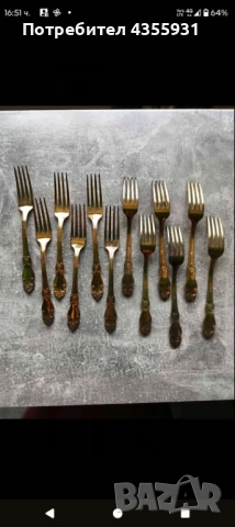 СССР стари прибори за хранене двойно посребрени двойно позлатени старинни руски  прибори , снимка 3 - Антикварни и старинни предмети - 51529830