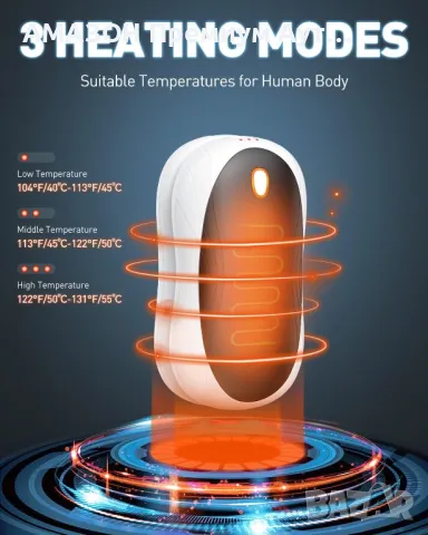2-в-1 Преносими Акумулаторни магнитни нагреватели за ръце Cnkeeo/2 x 5000mAh батерии/3 степени, снимка 3 - Външни батерии - 47699119