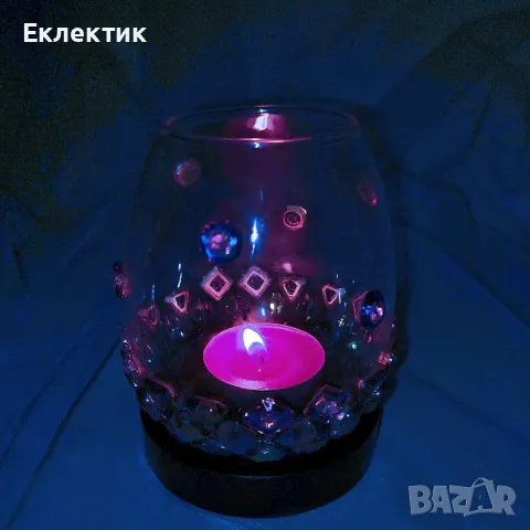 Стъклен свещник с мозайка от галванизирани мъниста, снимка 8 - Други - 49779548