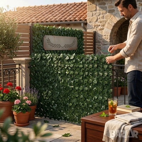 Изкуствен жив плет "Бръшлян" 1х3м – Декоративна ограда за балкон и градина с UV защита, снимка 3 - Огради и мрежи - 53822206