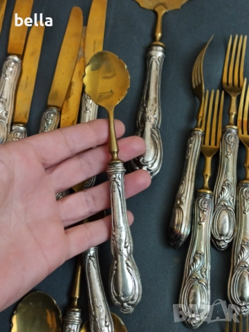 СТАР СРЕБЪРЕН КОМПЛЕКТ ПРИБОРИ С ПОЗЛАТА  -СОЛИНГЕН ,800 ПРОБА, снимка 12 - Антикварни и старинни предмети - 52791492