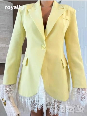 Дамско жълто елегантно сако с дантела, снимка 3 - Сака - 53527722
