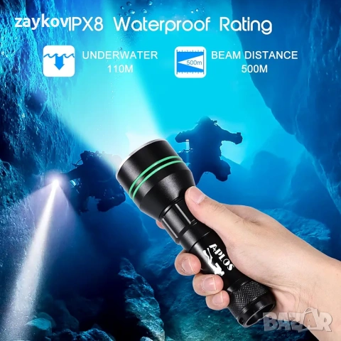 Фенерче за гмуркане APLOS AP50, фенерче за гмуркане с 5000 лумена, снимка 2 - Друга електроника - 54056864