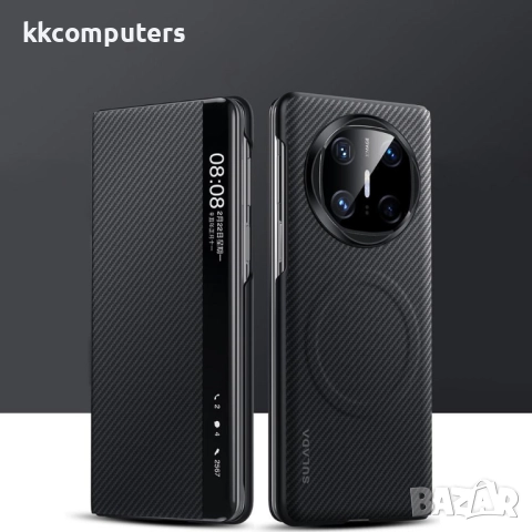 Калъф SULADA Kevlar за Huawei Mate X6 – смарт капак с прозорец, кожена текстура и магнитна функция, 