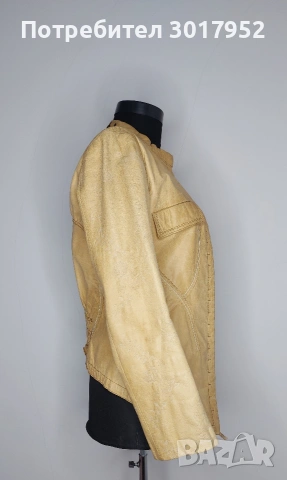 Дамско яке от естествена кожа, цвят бежов размер -S, снимка 3 - Якета - 53560480