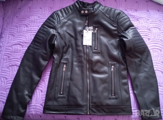 НОВО Мъжко черно кожено яке