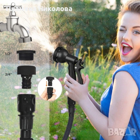 Гъвкав разтеглив градински маркуч 30м – Пълен комплект с пистолет (7 функции) и конектори, снимка 5 - Градински инструменти - 53442334