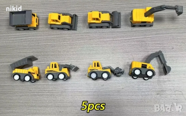 5 бр Багери багер кран строителни машини подвижни гуми пластмасови PVC фигурки за игра декор торт, снимка 4 - Фигурки - 52716331