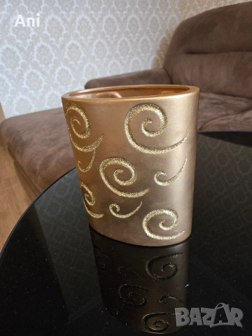 Златна ваза с брокат, снимка 4 - Вази - 52729019