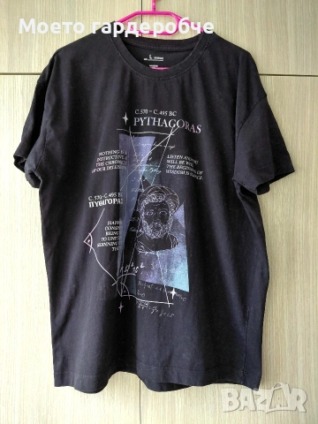 Дамска черна тениска с голяма интересна щампа Размер Л