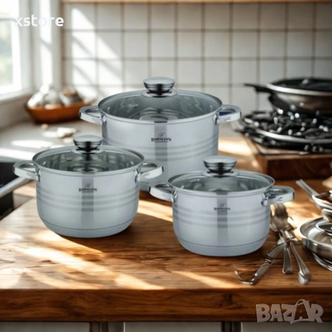 Комплект тенджери от неръждаема стомана Bohmann, Класика и удобство за всяка кухня (6 части), снимка 2 - Съдове за готвене - 52690309