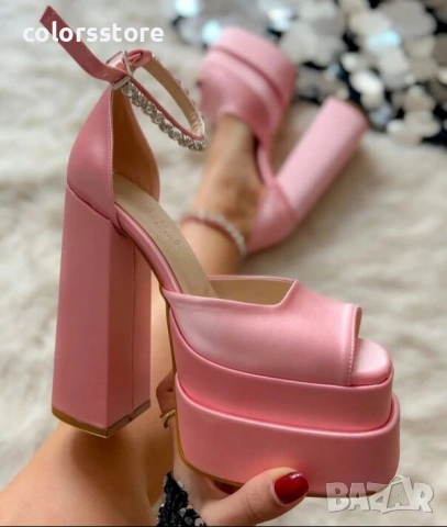 Сандали на ток - розов сатен - VS2, снимка 1 - Сандали - 41159483