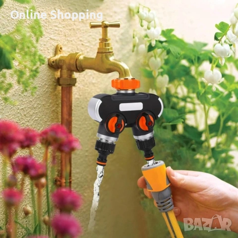 Двупосочен разпределител за градински кран 2-в-1: Сплитер за маркуч с независими вентили (3/4" и 1"), снимка 6 - Напояване - 53366378
