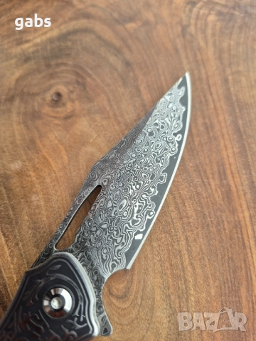 Уникален сгъваем нож дамаска стомана с кожена кания, снимка 9 - Ножове - 52325439