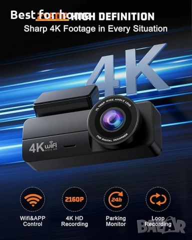 Penemay 4K предна даш, видеорегистраторна камера  с 32GB карта, WiFi, снимка 2 - Аксесоари и консумативи - 51665087