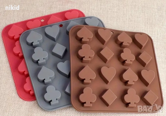 Покер карти карта знаци дълбок силиконов молд форма фондан шоколад бонбони гипс, снимка 2 - Форми - 52283846
