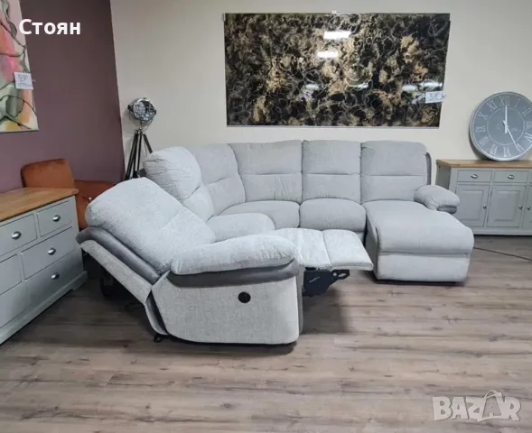Сив ъглов диван от плат La-z-boy с електрически релаксиращ механизъм, снимка 11 - Дивани и мека мебел - 49936331