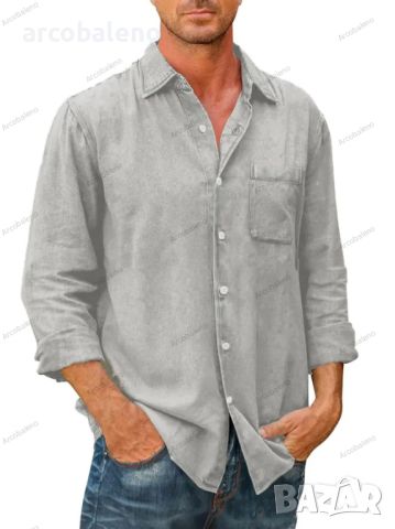 Ликвидация! Мъжка ежедневна едноцветна риза с дълъг ръкав - Доставка 24часа , снимка 1 - Ризи - 42601005
