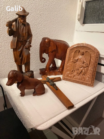 Дърворезба, ръчна изработка Слон, Куче, Ангел пазител, Кръст, Мъж с чук, снимка 2 - Декорация за дома - 52507600