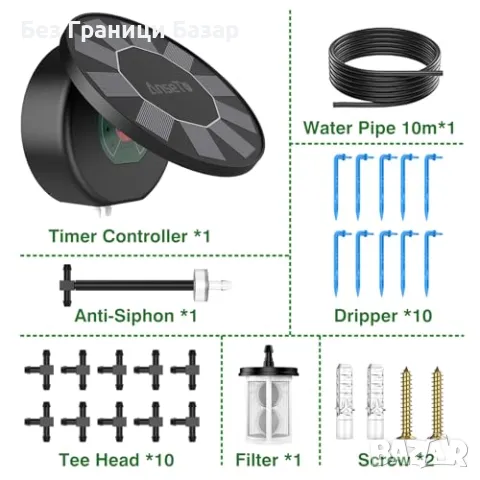 Нов Соларен автоматичен комплект за капково напояване 10 м градина двор, снимка 2 - Напояване - 47421535