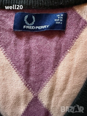 Кариран пуловер Fred Perry, снимка 2 - Блузи с дълъг ръкав и пуловери - 53647243