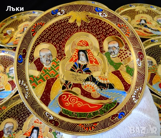 Чиния японски костен порцелан Satsuma,злато. , снимка 2 - Антикварни и старинни предмети - 51659982