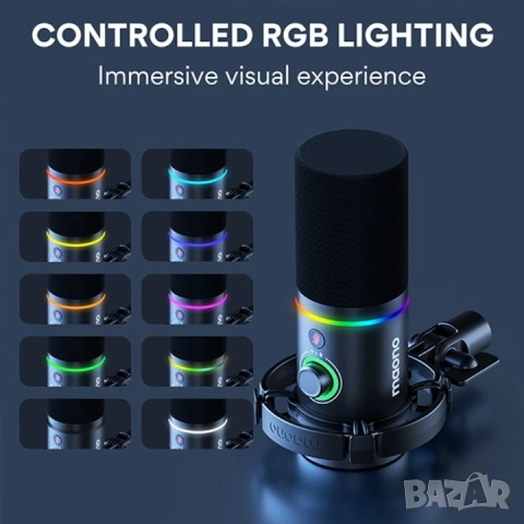 Микрофон Maono PD200X с програмируеми RGB светлини, За игри, подкаст, стрийминг, XLR/USB, снимка 2 - Микрофони - 53962982