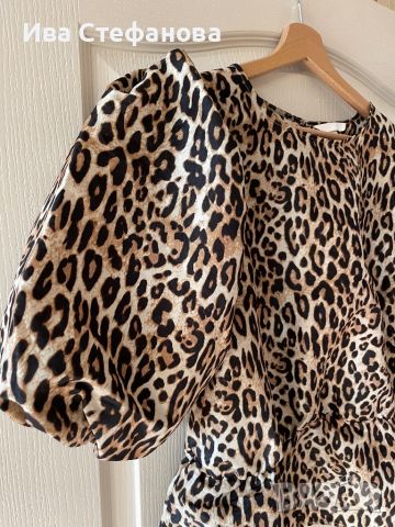 Разкошен елегантен официален тигров леопардов топ блуза буфан ръкав , снимка 4 - Корсети, бюстиета, топове - 46262588