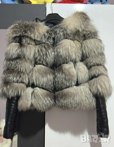 Кожено палто с косъм от лисица