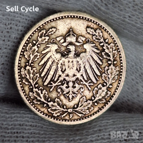 ✅ГЕРМАНСКА ИМПЕРИЯ - 1/2 марка 1905 г. - F - СРЕБРО❗, снимка 2 - Нумизматика и бонистика - 53684240