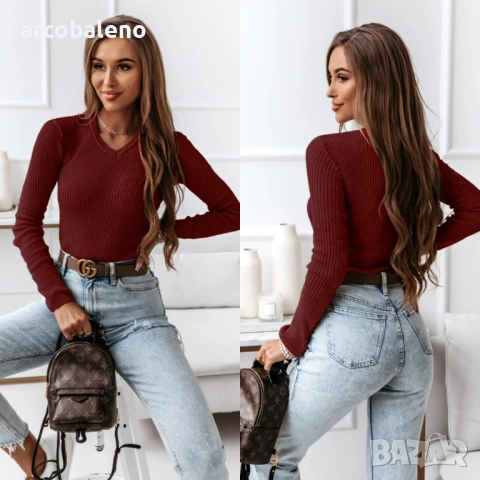 Дамски пуловер с V-образно деколте Rori, 5цвята , снимка 8 - Блузи с дълъг ръкав и пуловери - 52383160