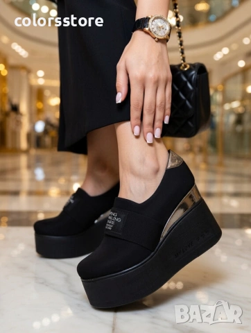 Обувки на платформа - черен неопрен - RK120 