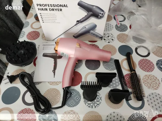 Професионален сешоар с йонна струя, дифузер и концентратор, 2 скорости и 3 степени, розов, снимка 3 - Сешоари - 50271564