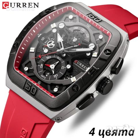 Червен мъжки часовник CURREN 8443c1 силиконова каишка, снимка 1 - Мъжки - 45134807