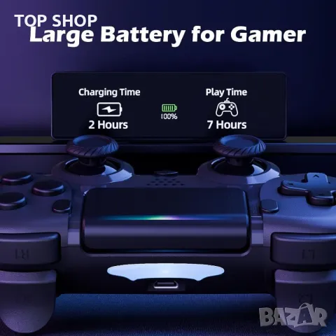 Контролер Clevo за PS4, безжичен контролер за игри, съвместим с P4, P4 Slim,P4 Pro с двойна вибрация, снимка 7 - Аксесоари - 49785472