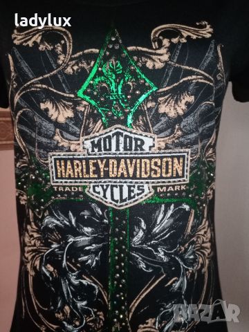 Harley Davidson с камъчета, Оригинална, 100% Памук, Размер S. Код 2256, снимка 4 - Тениски - 45769240