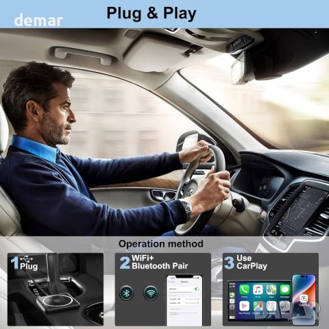 CarPlay безжичен адаптер за iPhone, Mini Wireless Carplay адаптер Dongle за Apple, снимка 4 - Аксесоари и консумативи - 46555181