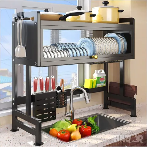 Поставка за сушене на съдове, 2 нива, отцедник за съдове за съхранение