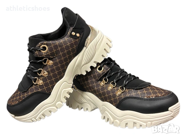 Дамски маратонки на платформа в кафяво