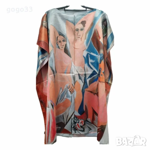 Лятна плажна туника от коприна, с артистични и морски десени, снимка 2 - Туники - 49903512